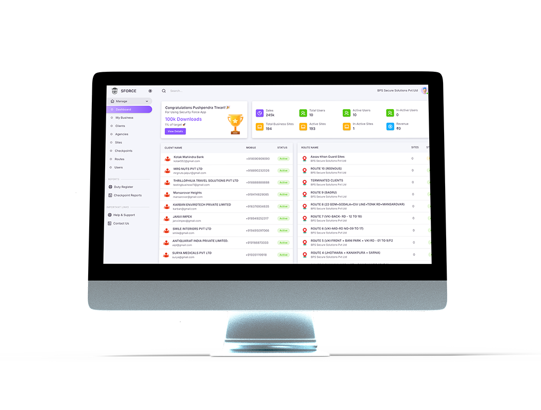 SecurityForce Security Guard Management Software Dashboard